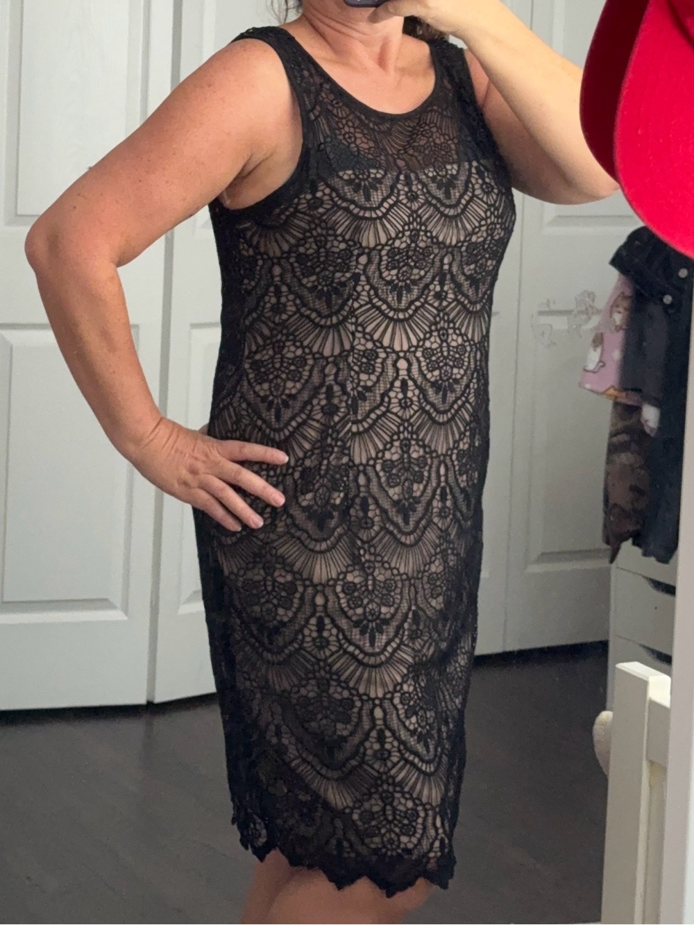 Adrianna Papell Black Lace Overlay Dress – Size 14 Elegant Adrianna Papell blac
